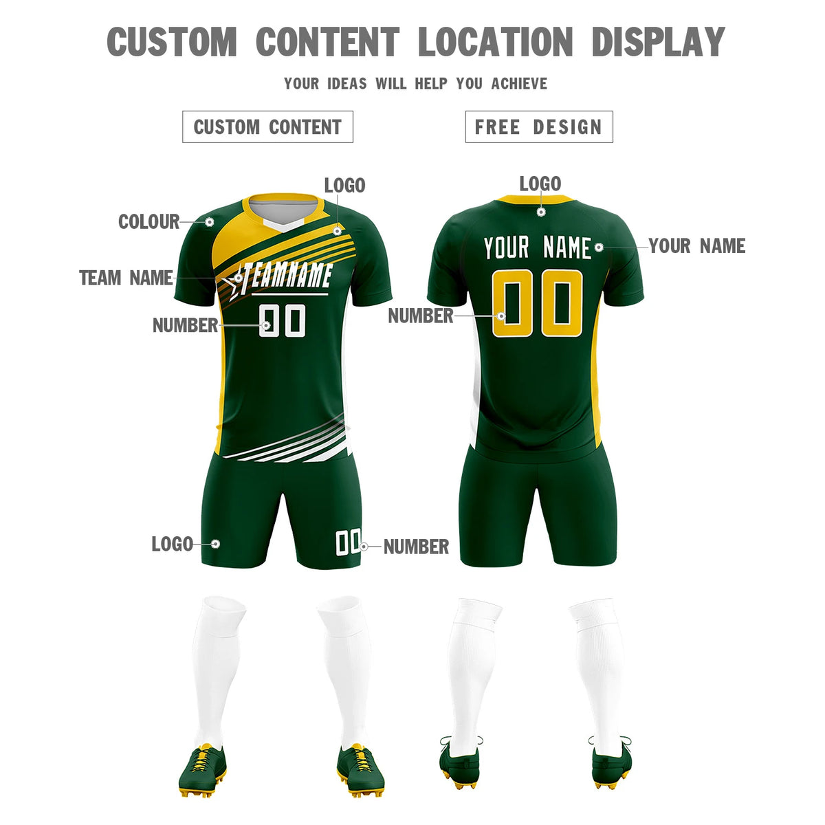 Custom Green Gold-White Gradient Sport Soccer Sets Jersey