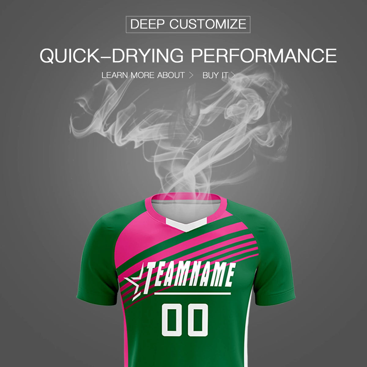 Custom Kelly Green Pink-White Gradient Sport Soccer Sets Jersey