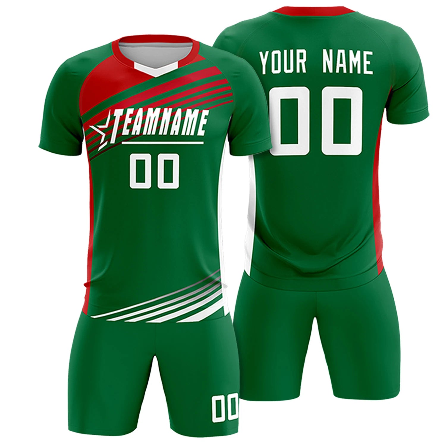 Custom Kelly Green Red-White Gradient Sport Soccer Sets Jersey
