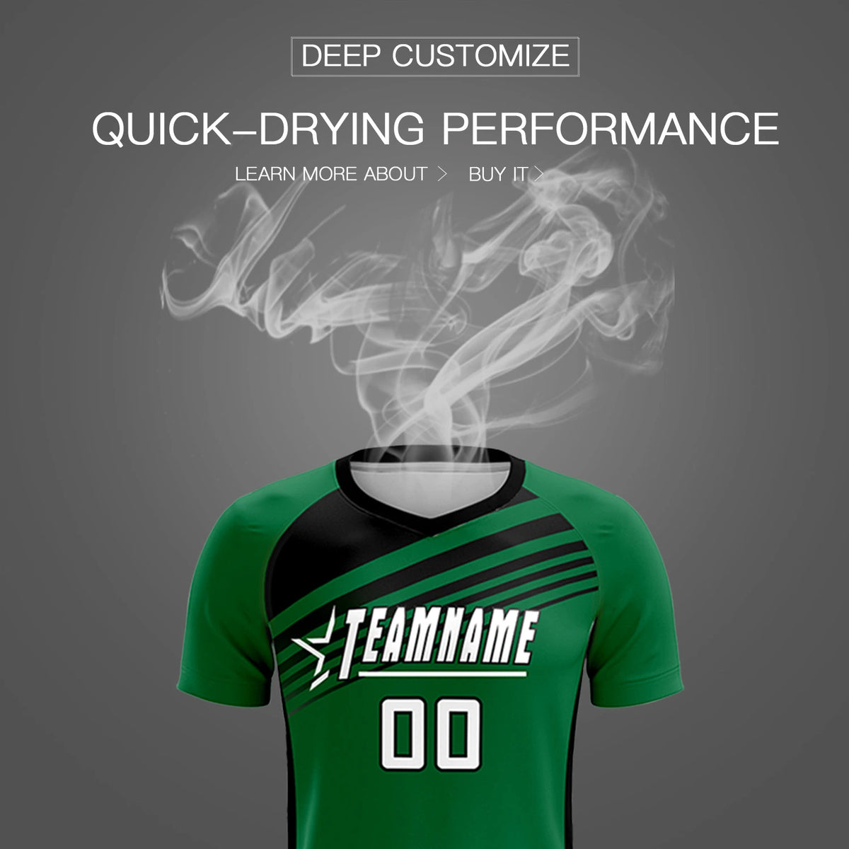 Custom Kelly Green Black-White Gradient Sport Soccer Sets Jersey