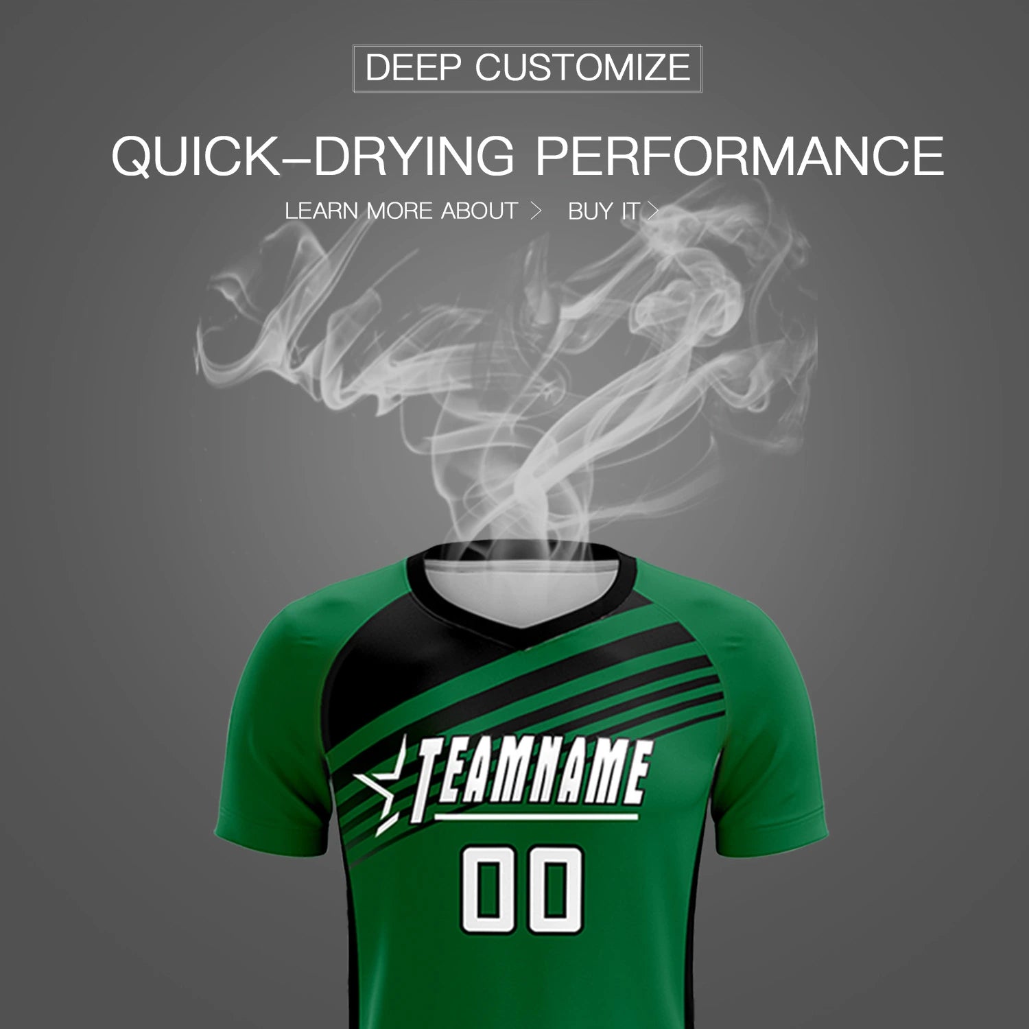 Custom Kelly Green Black-White Gradient Sport Soccer Sets Jersey
