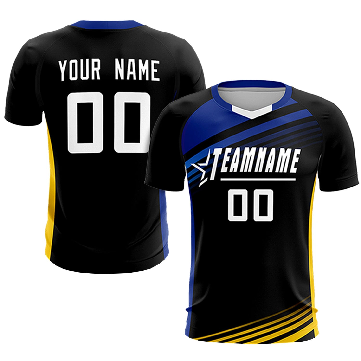 Custom Black Royal Blue-White Gradient Sport Soccer Sets Jersey