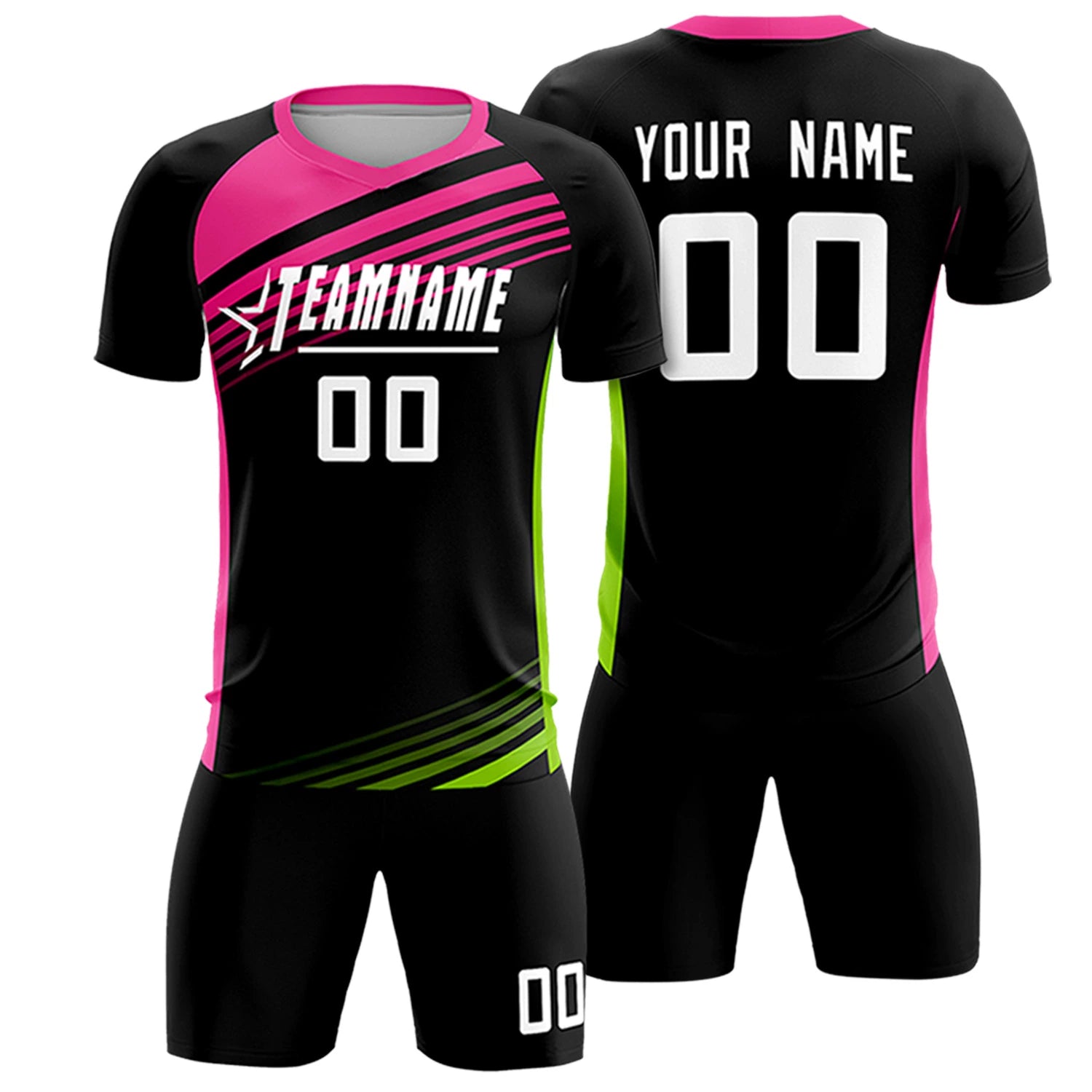 Custom Black Pink-White Gradient Sport Soccer Sets Jersey