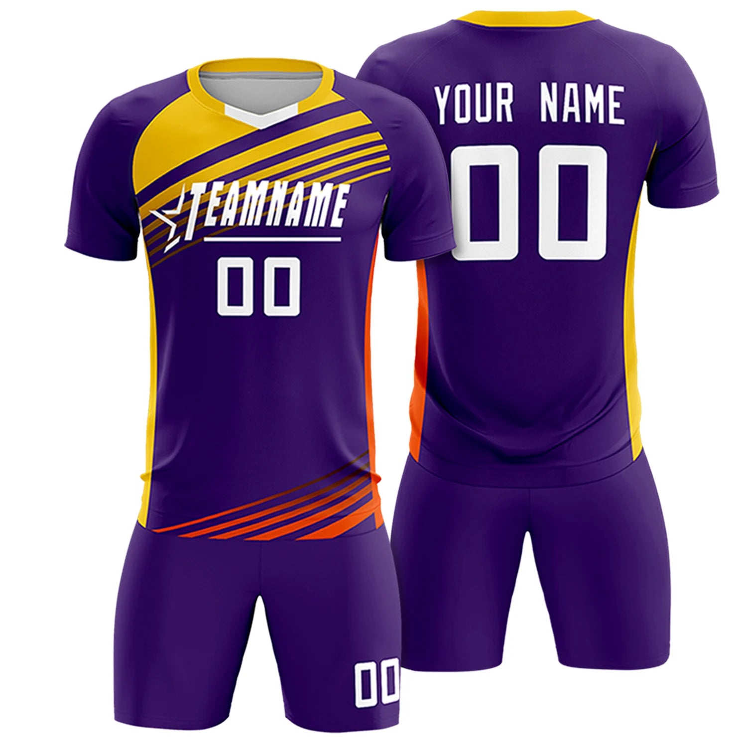 Custom Purple Gold-White Gradient Sport Soccer Sets Jersey