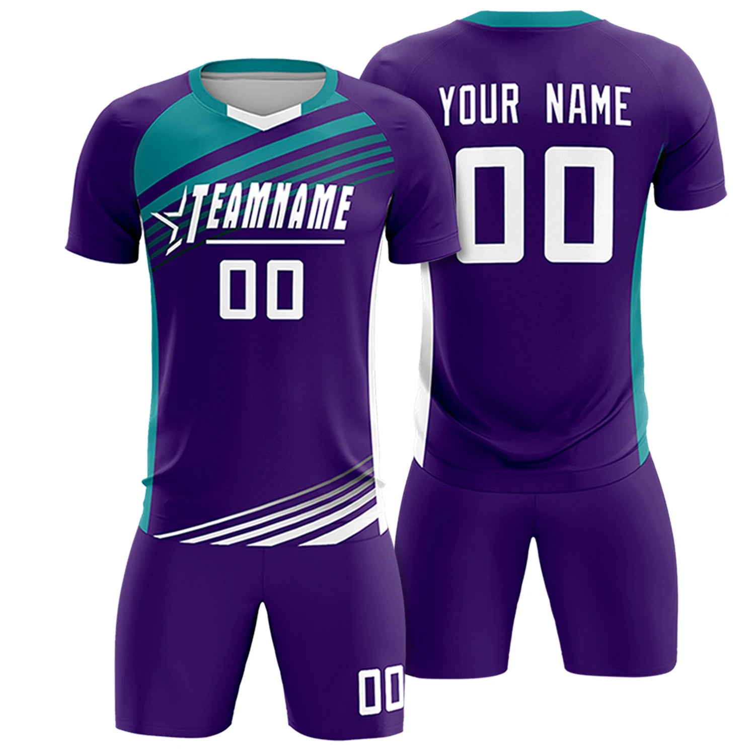 Custom Purple Aqua-White Gradient Sport Soccer Sets Jersey