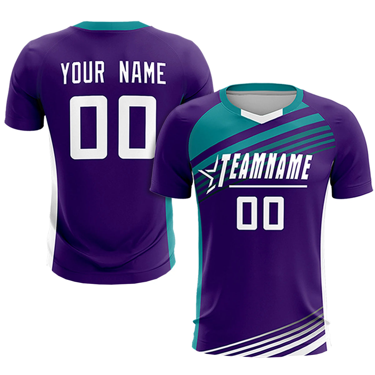 Custom Purple Aqua-White Gradient Sport Soccer Sets Jersey
