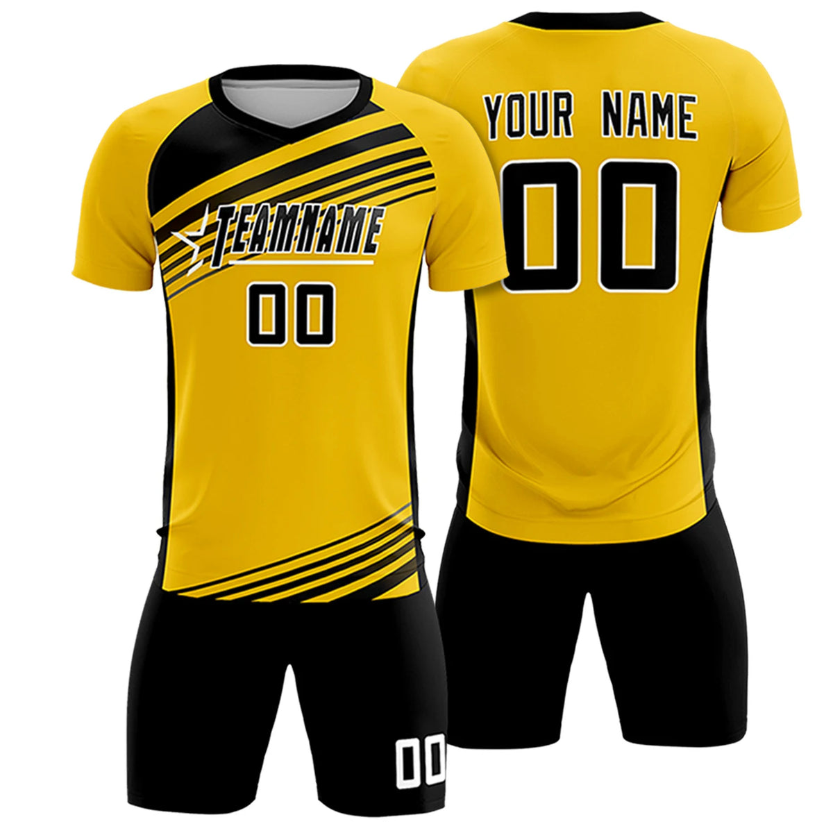 Custom Yellow Black Gradient Sport Soccer Sets Jersey