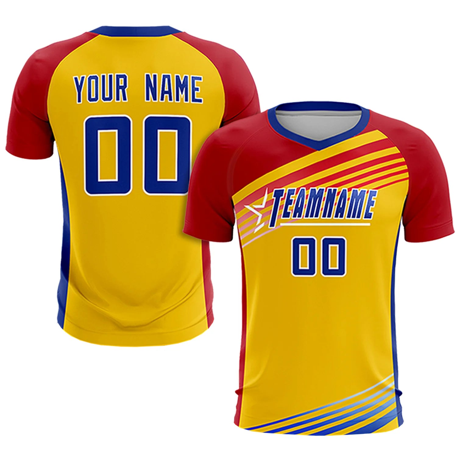 Custom Yellow Red-Royal Blue Gradient Sport Soccer Sets Jersey