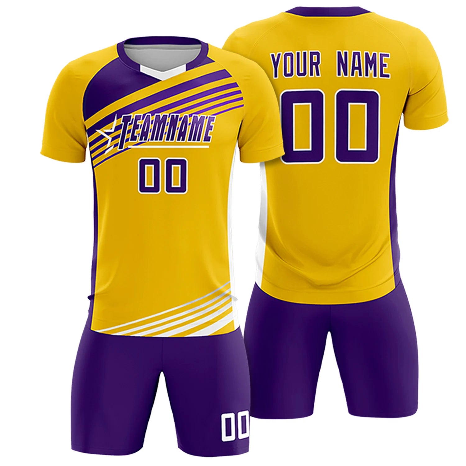 Custom Yellow Purple Gradient Sport Soccer Sets Jersey