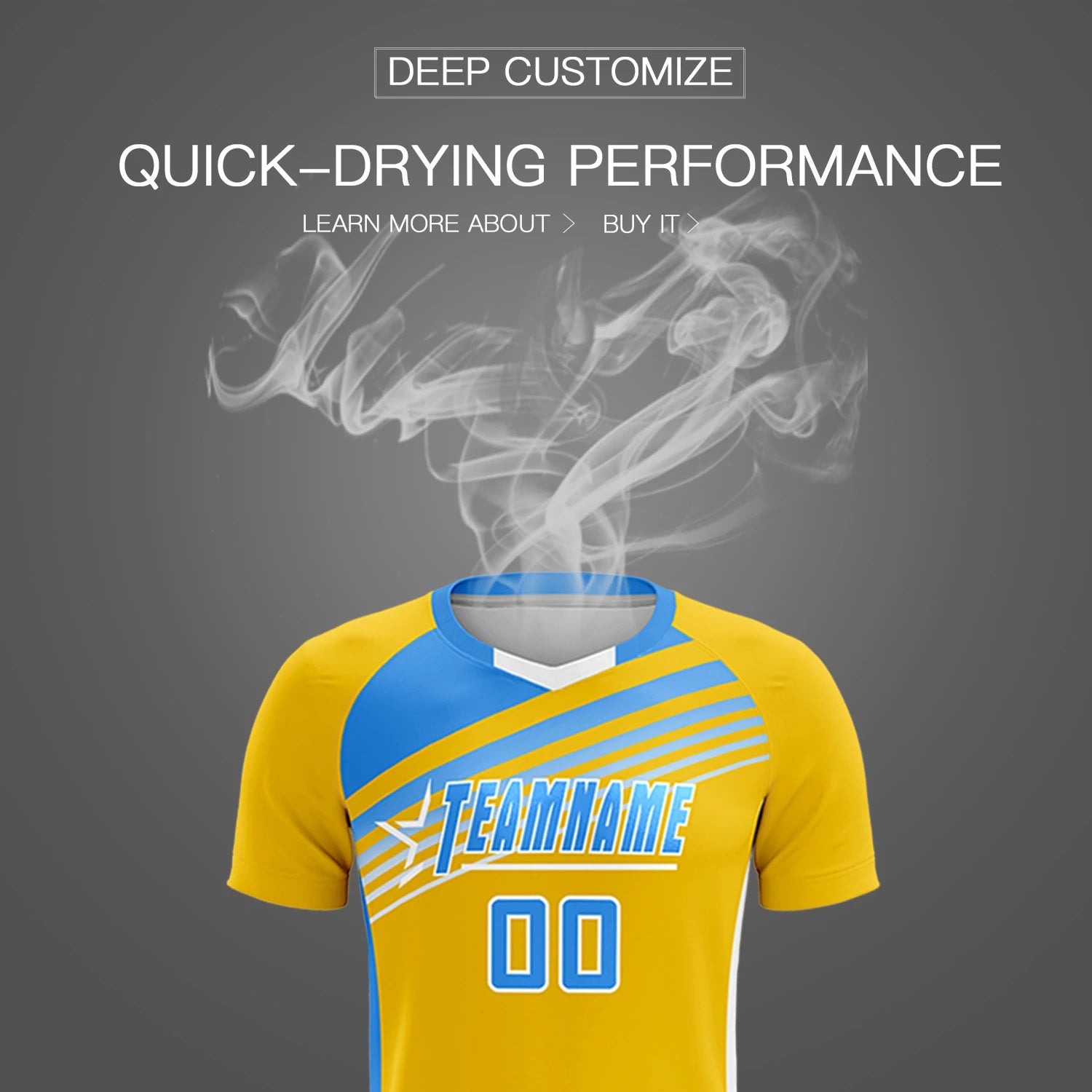 Custom Yellow Powder Blue Gradient Sport Soccer Sets Jersey