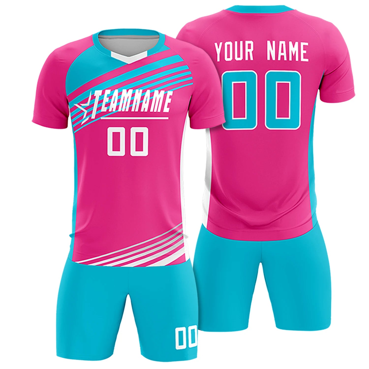 Custom Pink Sky Blue Gradient Sport Soccer Sets Jersey