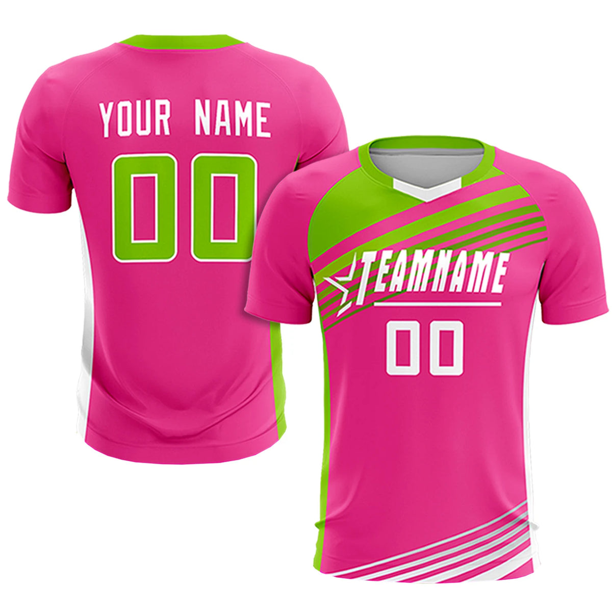 Custom Pink Neon Green Gradient Sport Soccer Sets Jersey