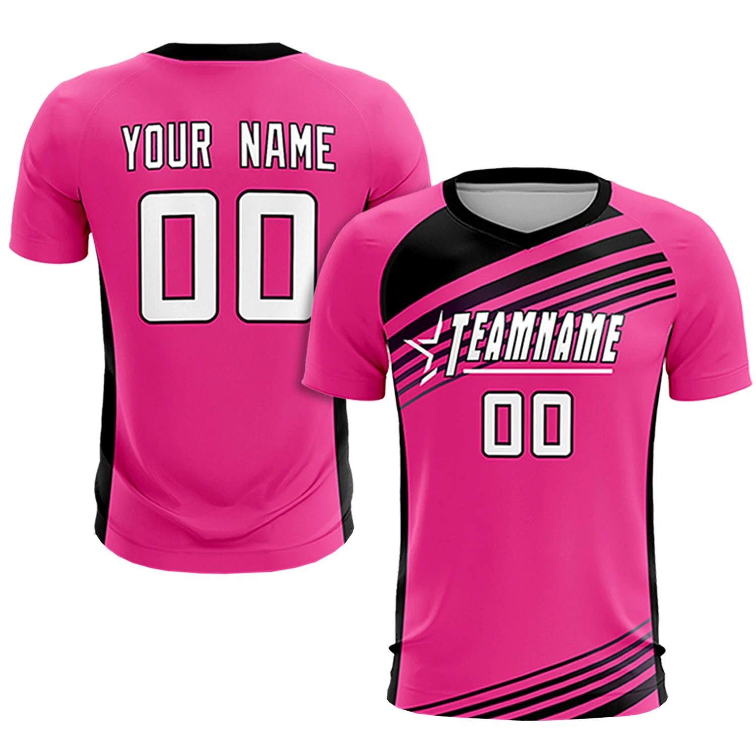 Custom Pink Black-White Gradient Sport Soccer Sets Jersey