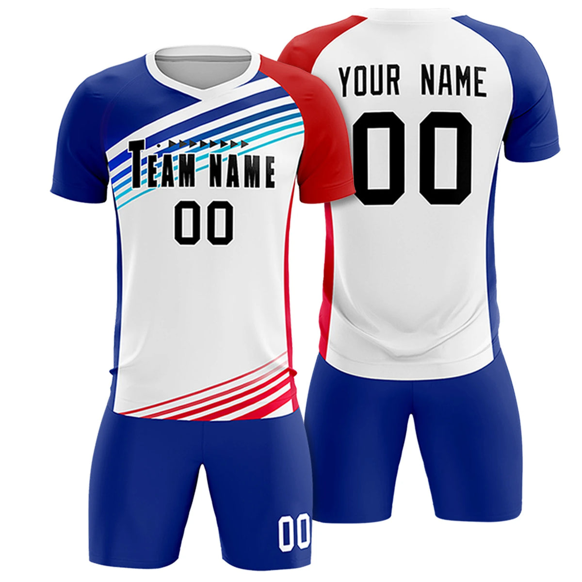 Custom White Royal Blue-Red Gradient Sport Soccer Sets Jersey