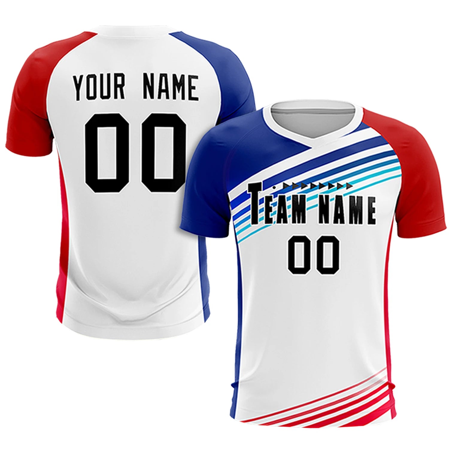 Custom White Royal Blue-Red Gradient Sport Soccer Sets Jersey