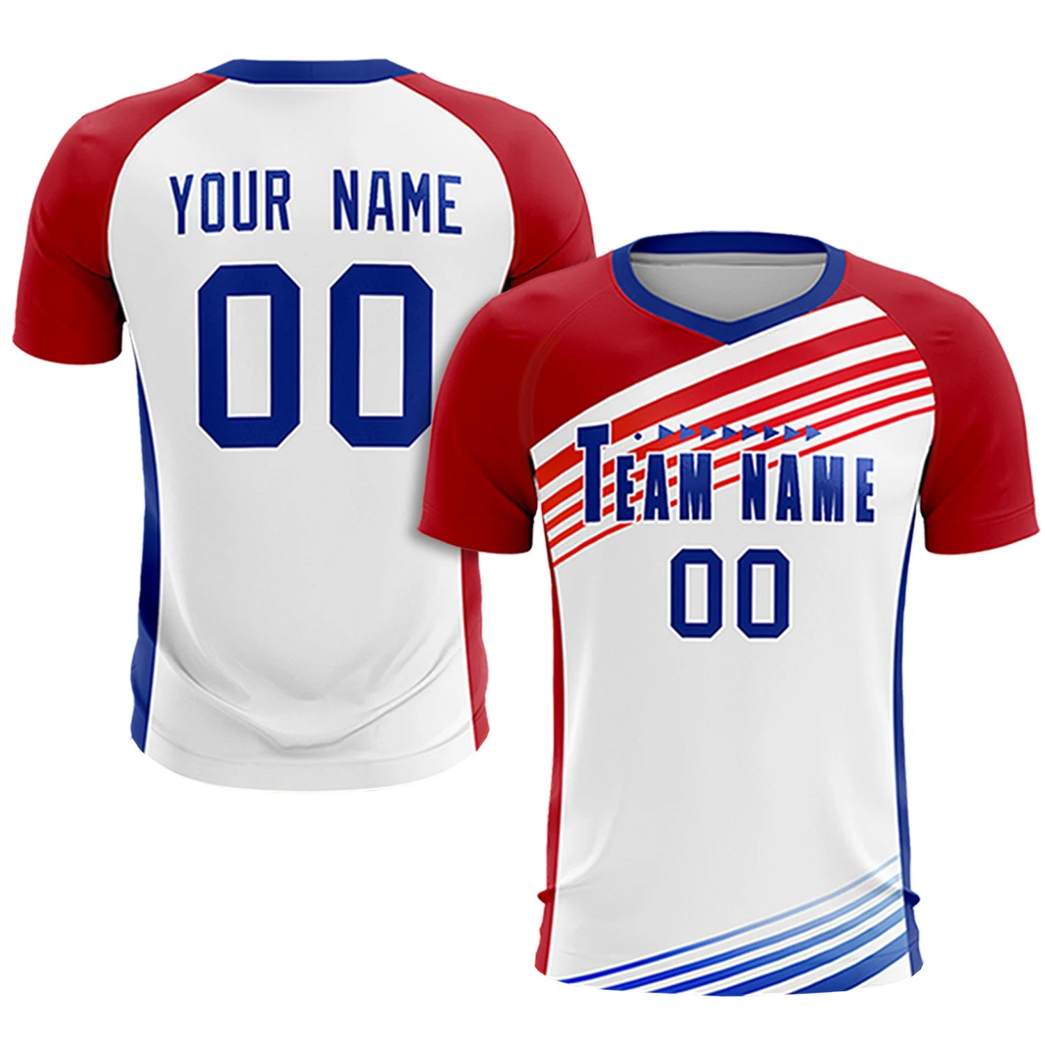 Custom White Red-Royal Blue Gradient Sport Soccer Sets Jersey