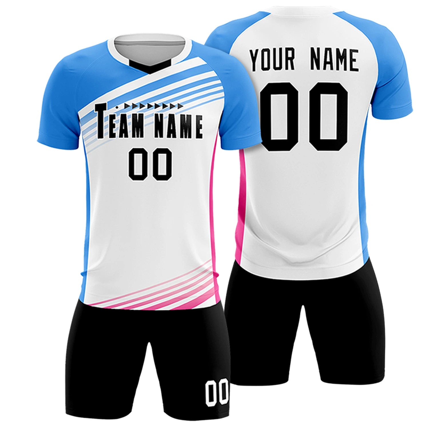 Custom White Powder Blue-Black Gradient Sport Soccer Sets Jersey