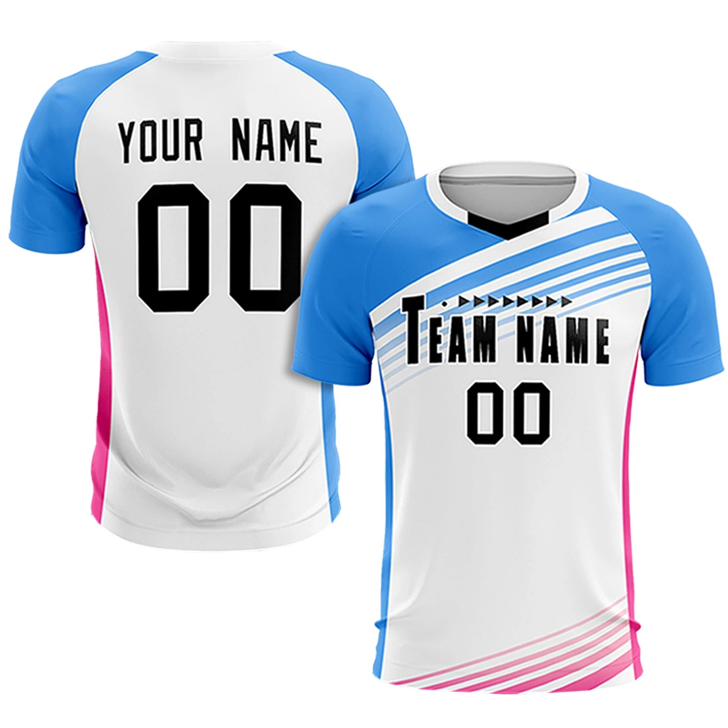 Custom White Powder Blue-Black Gradient Sport Soccer Sets Jersey