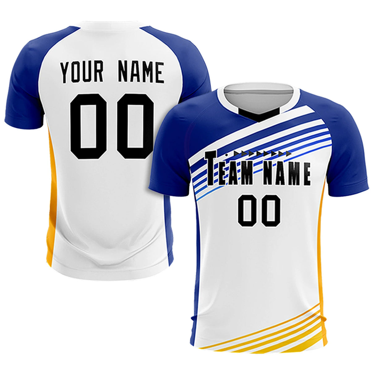 Custom White Royal Blue-Black Gradient Sport Soccer Sets Jersey