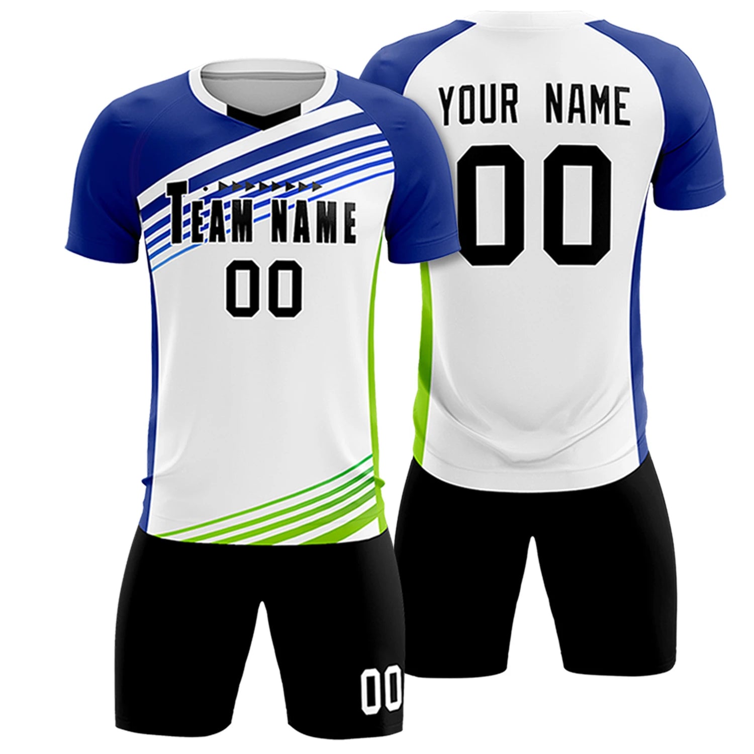 Custom White Royal Blue-Black Gradient Sport Soccer Sets Jersey