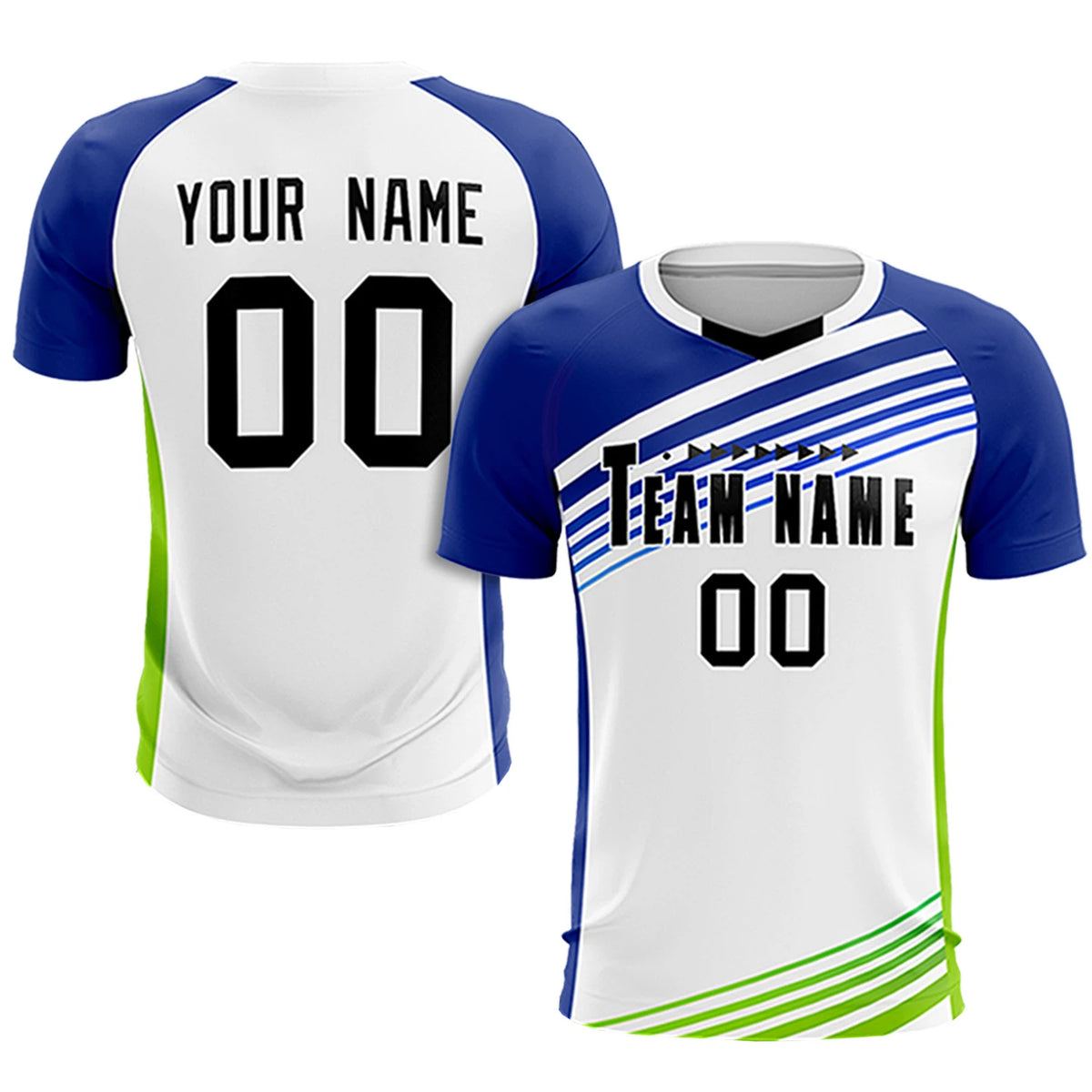 Custom White Royal Blue-Black Gradient Sport Soccer Sets Jersey