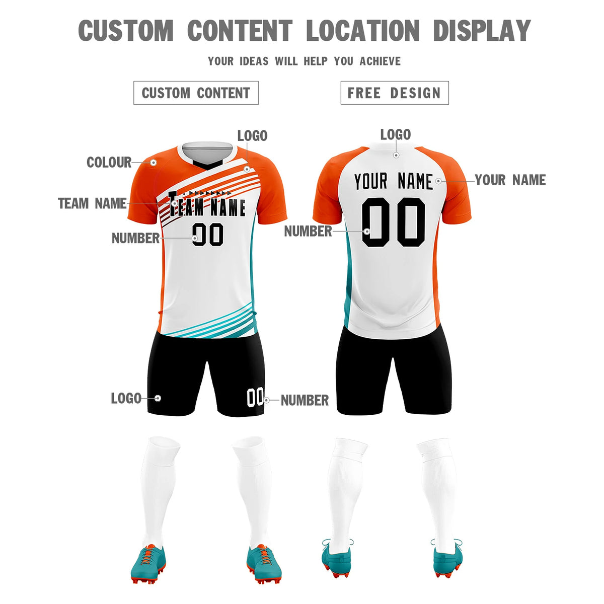 Custom White Orange-Black Gradient Sport Soccer Sets Jersey