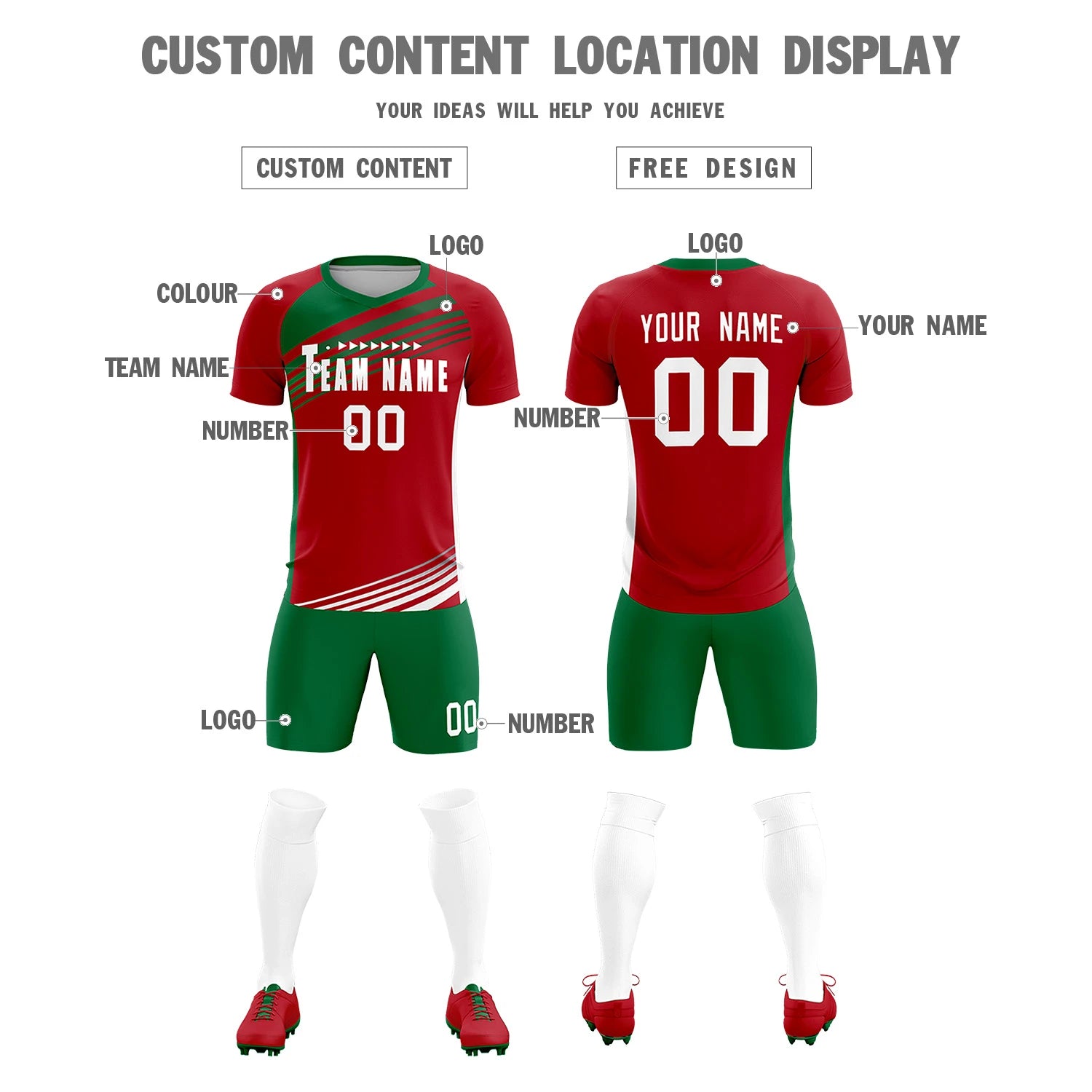Custom Red Kelly Green-White Gradient Sport Soccer Sets Jersey