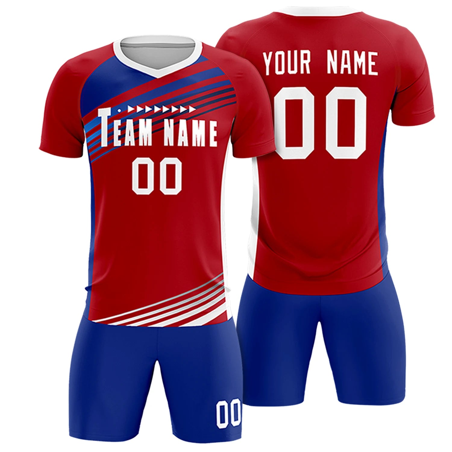 Custom Red Royal Blue-White Gradient Sport Soccer Sets Jersey