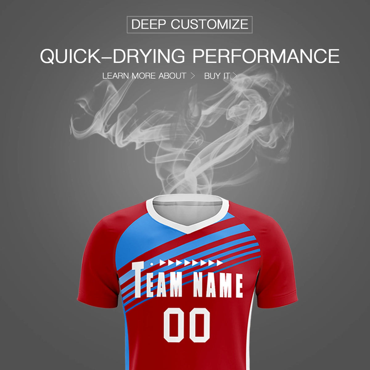 Custom Red Powder Blue-White Gradient Sport Soccer Sets Jersey