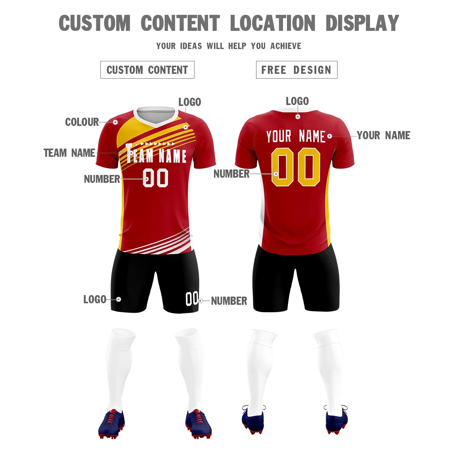 Custom Red Yellow-White Gradient Sport Soccer Sets Jersey