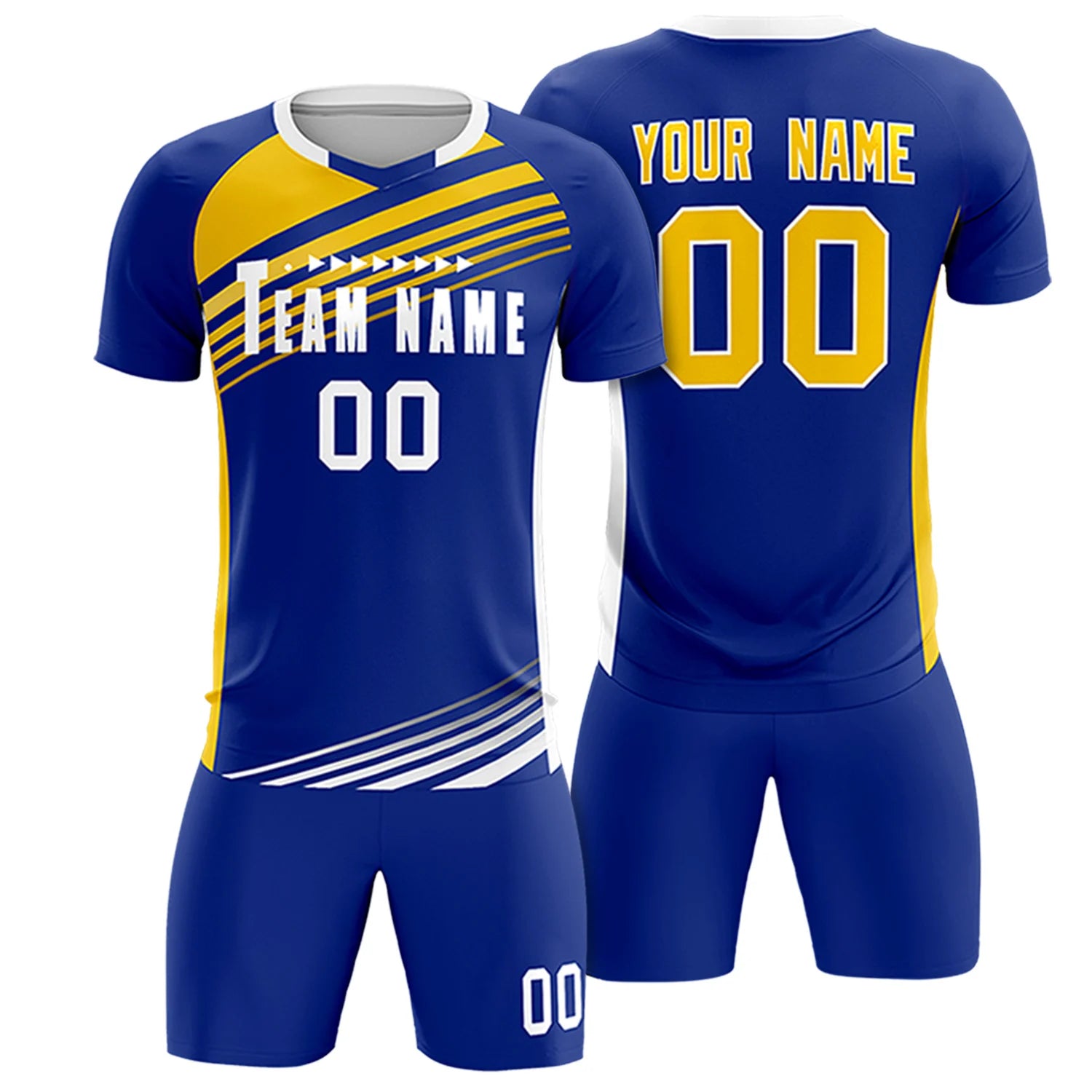 Custom Royal Blue Gold-White Gradient Sport Soccer Sets Jersey