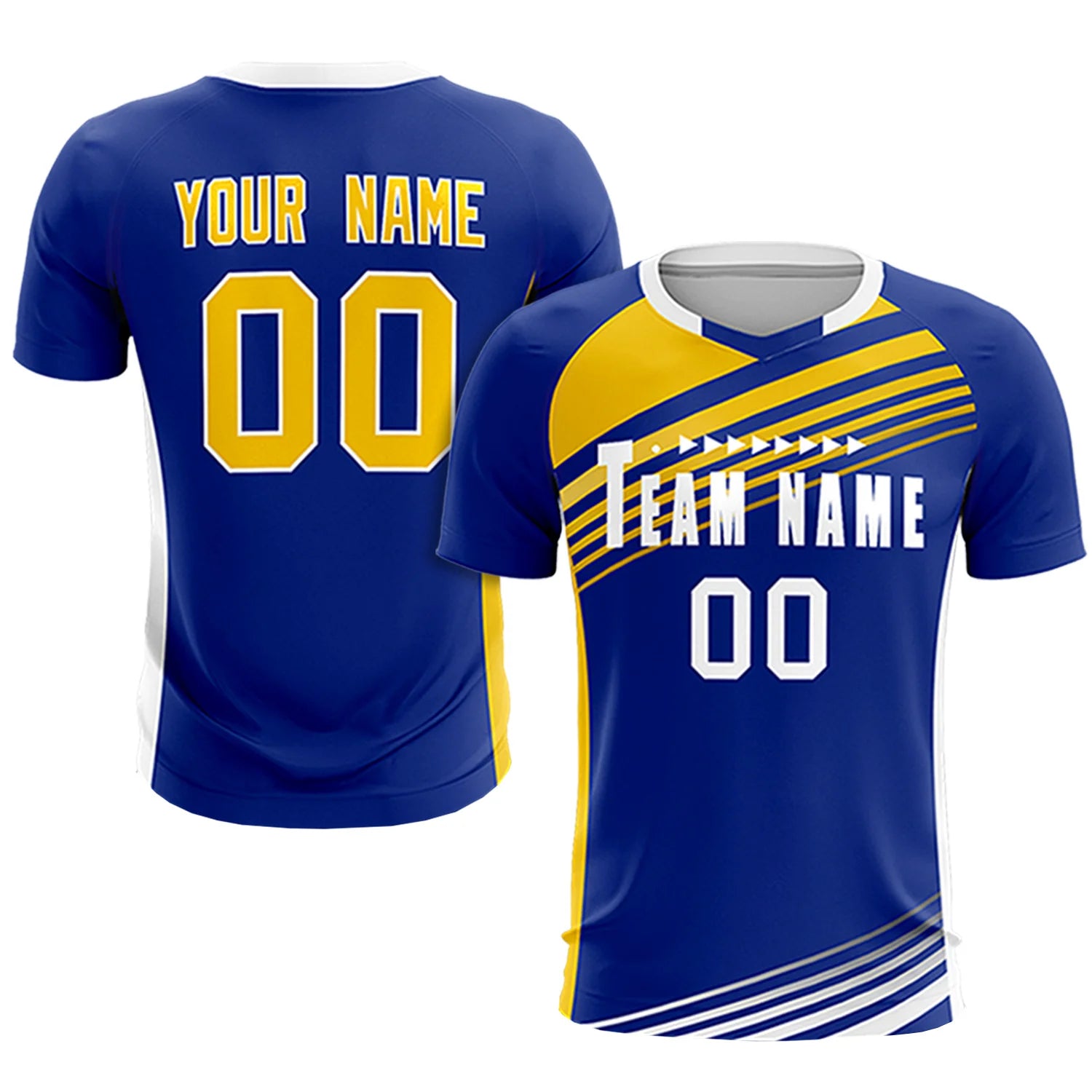 Custom Royal Blue Gold-White Gradient Sport Soccer Sets Jersey