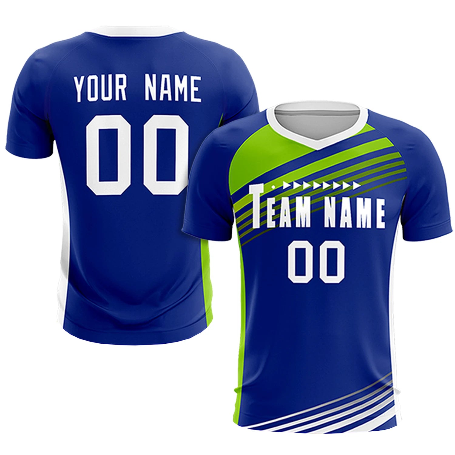 Custom Royal Blue Neon Green-White Gradient Sport Soccer Sets Jersey