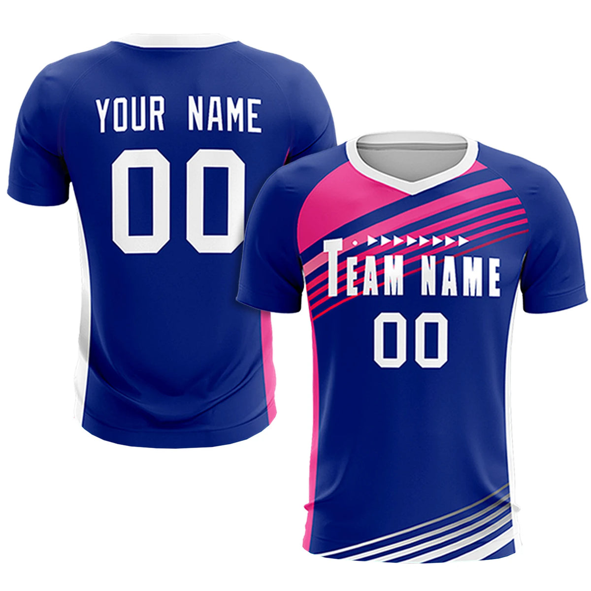 Custom Royal Blue Pink-White Gradient Sport Soccer Sets Jersey