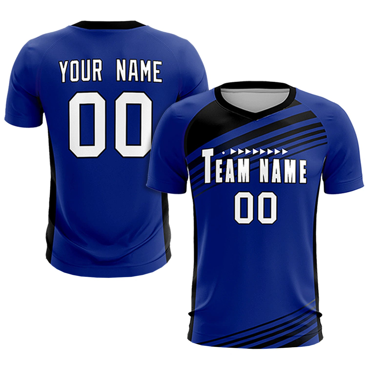 Custom Royal Blue Black-White Gradient Sport Soccer Sets Jersey