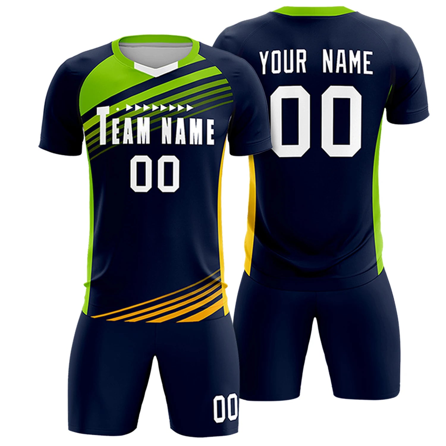 Custom Navy Neon Green-White Gradient Sport Soccer Sets Jersey