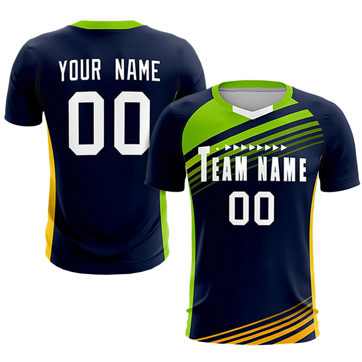 Custom Navy Neon Green-White Gradient Sport Soccer Sets Jersey