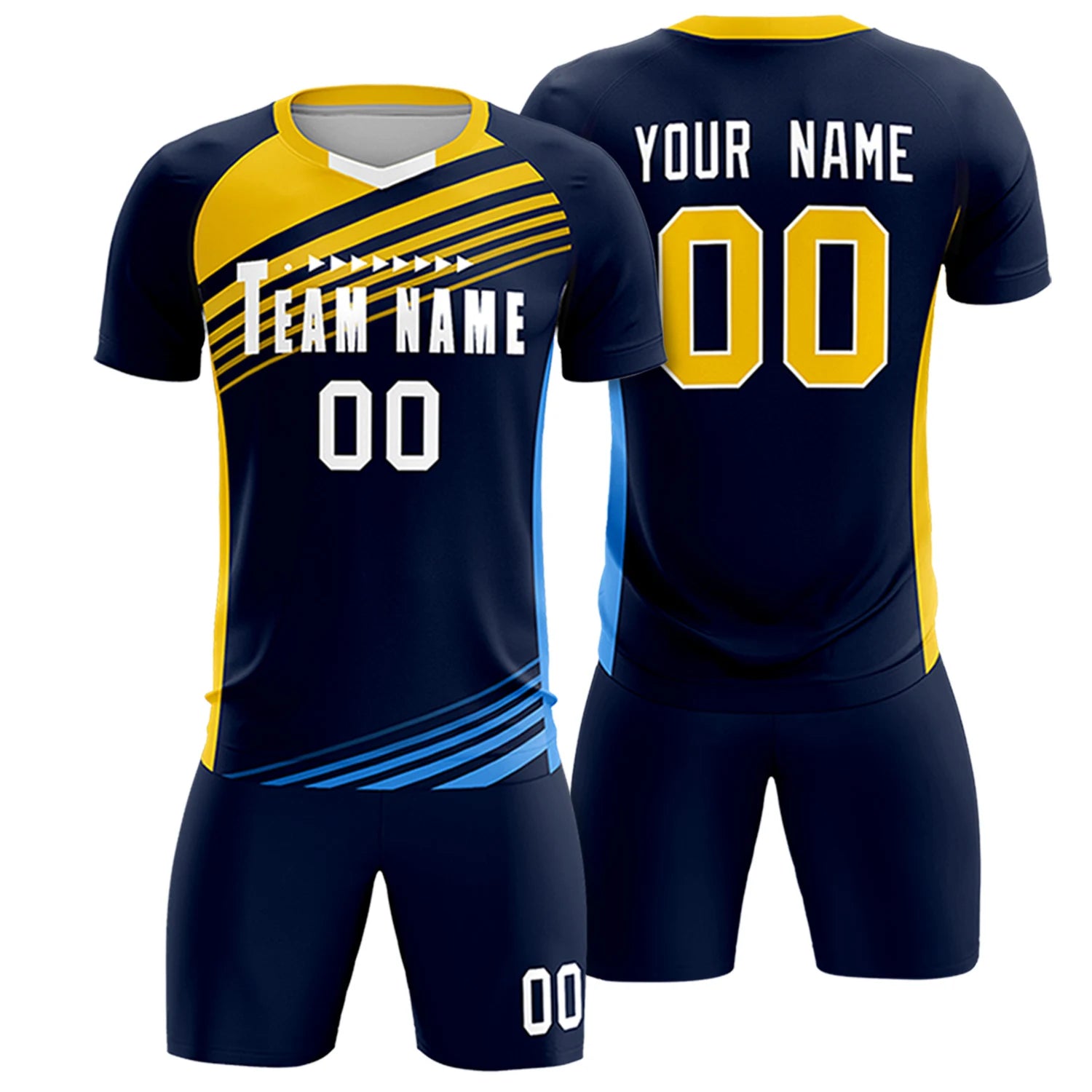 Custom Navy Gold-White Gradient Sport Soccer Sets Jersey