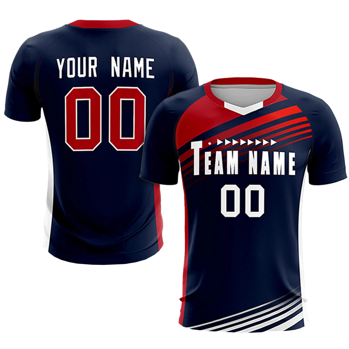 Custom Navy Red-White Gradient Sport Soccer Sets Jersey