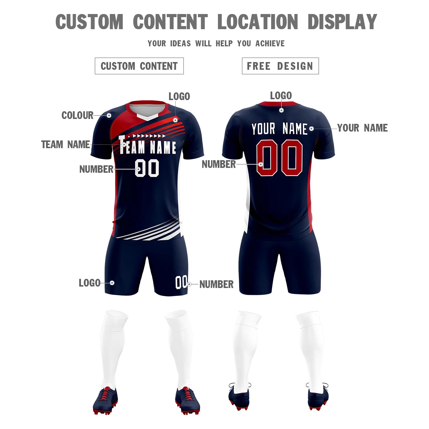 Custom Navy Red-White Gradient Sport Soccer Sets Jersey