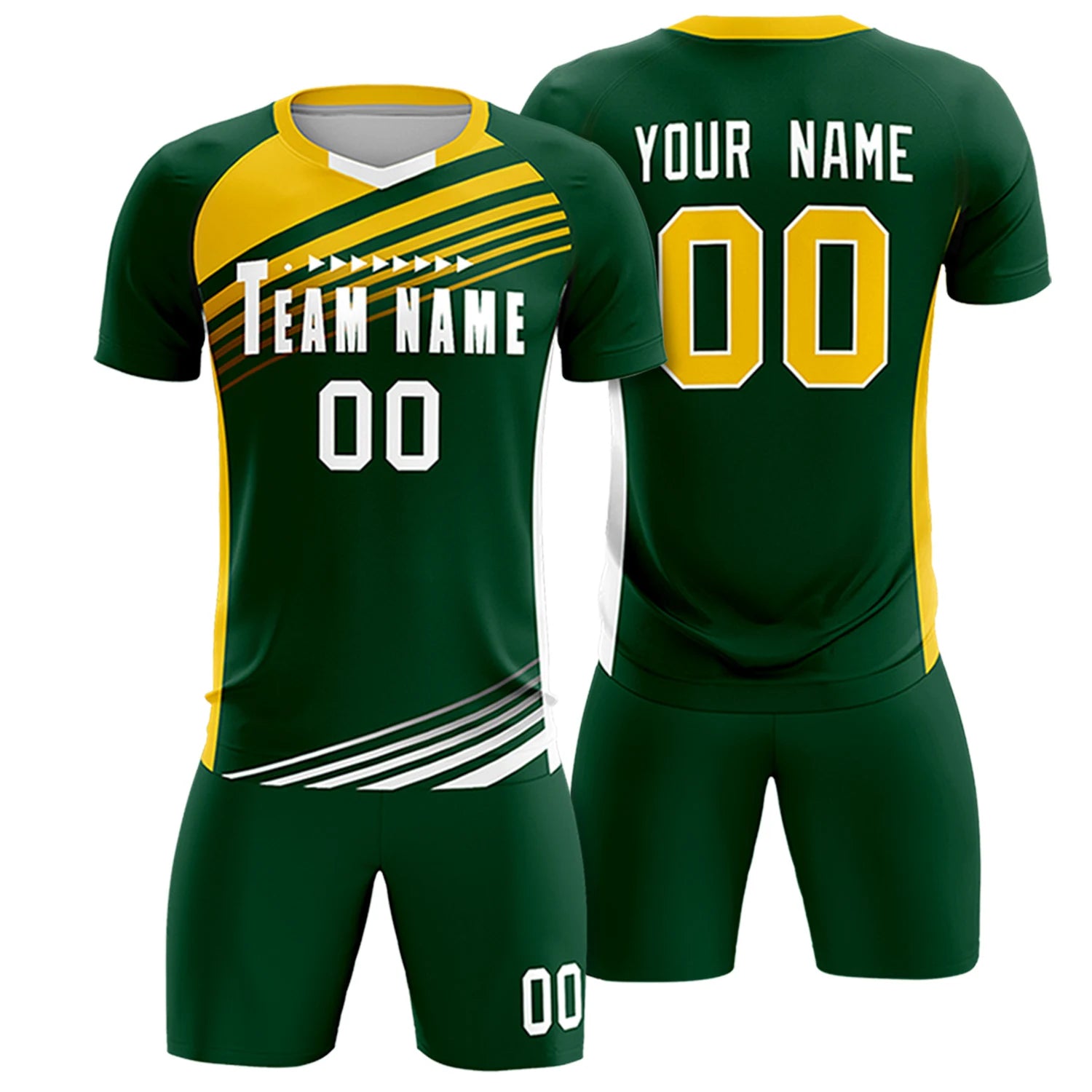 Custom Green Gold-White Gradient Sport Soccer Sets Jersey