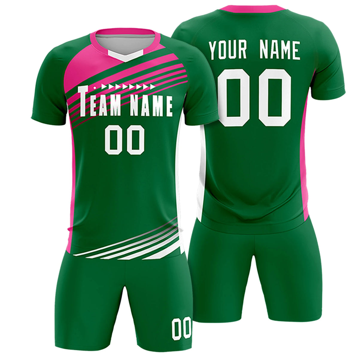 Custom Kelly Green Pink-White Gradient Sport Soccer Sets Jersey