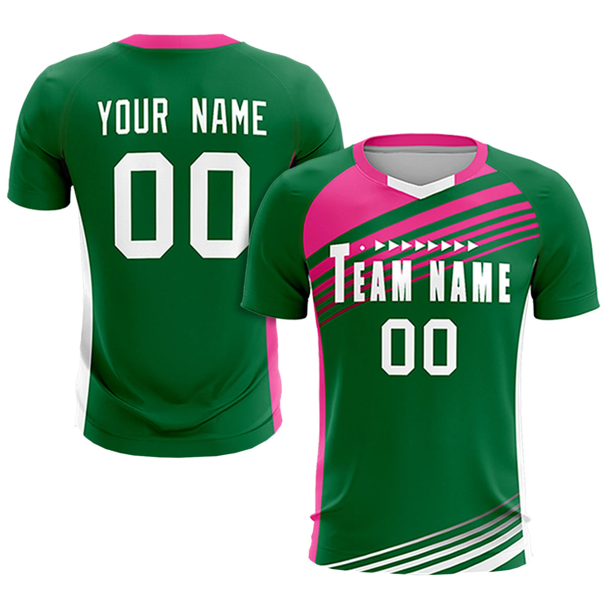 Custom Kelly Green Pink-White Gradient Sport Soccer Sets Jersey