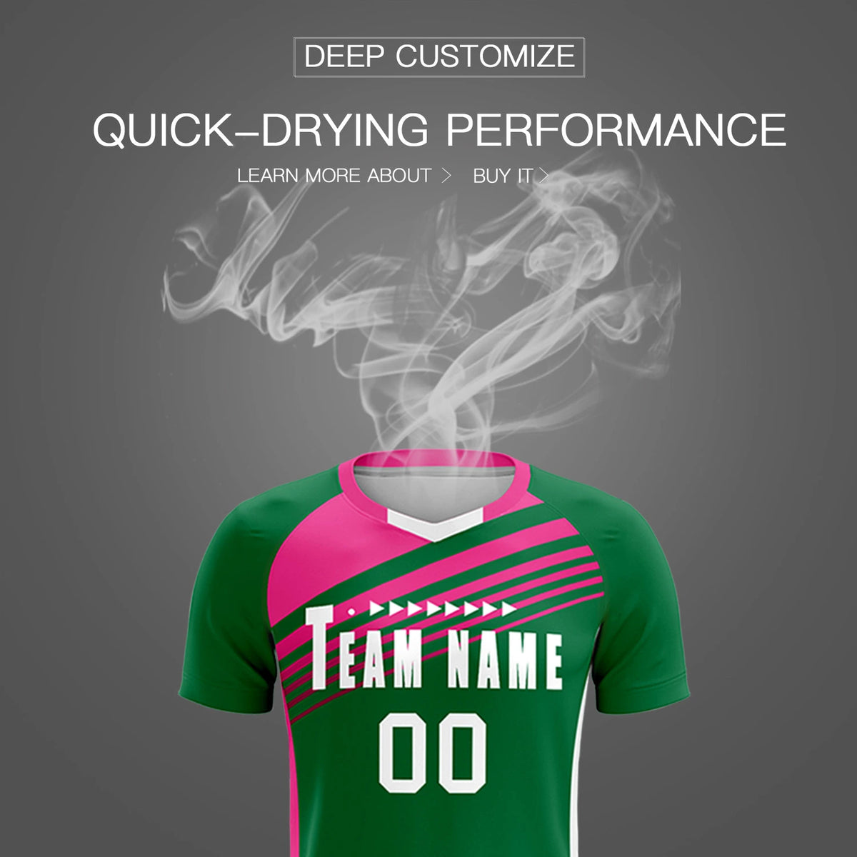 Custom Kelly Green Pink-White Gradient Sport Soccer Sets Jersey