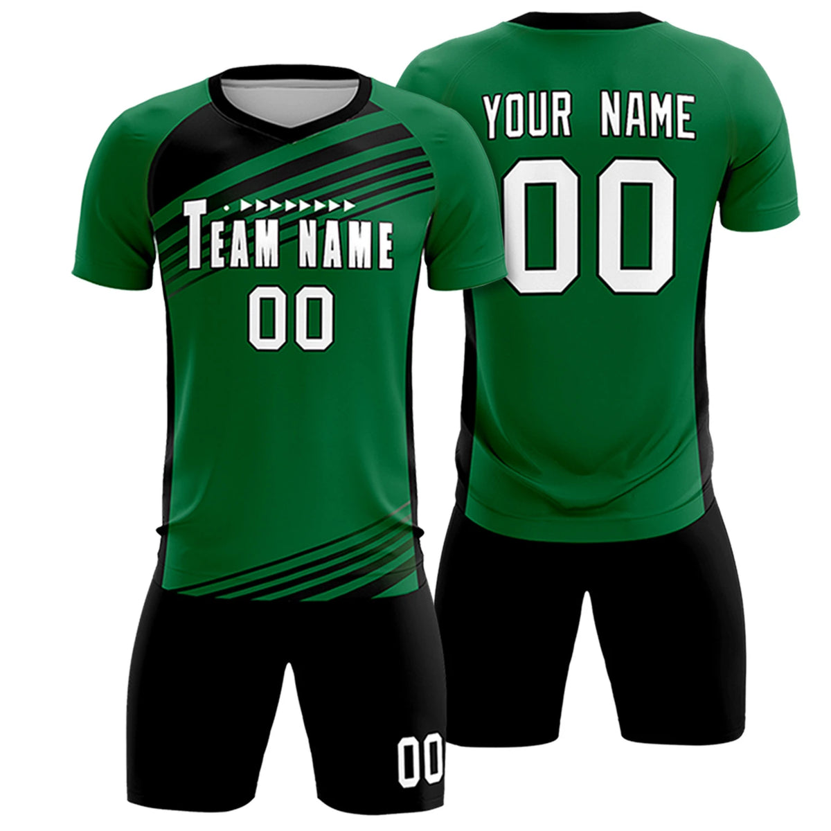 Custom Kelly Green Black-White Gradient Sport Soccer Sets Jersey