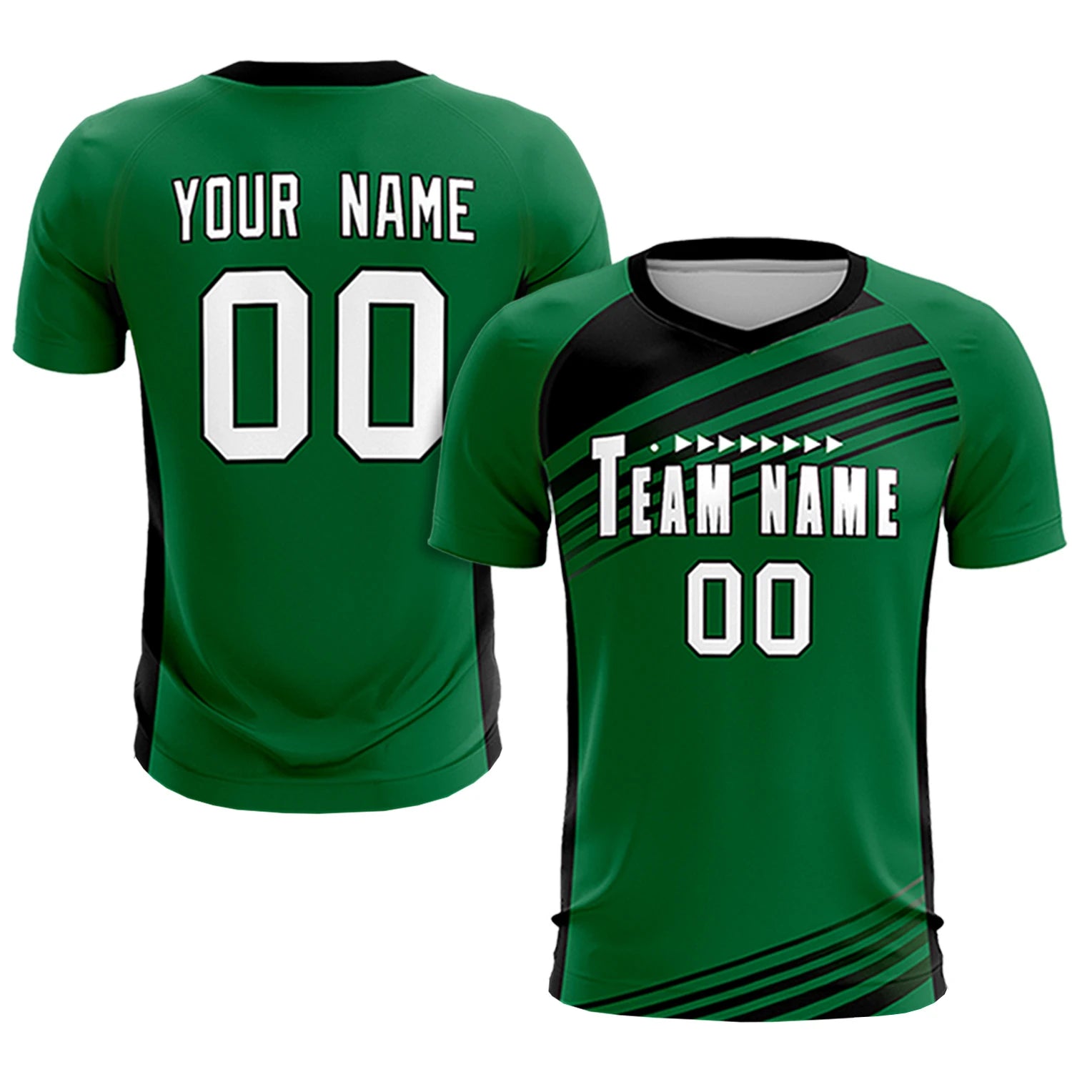 Custom Kelly Green Black-White Gradient Sport Soccer Sets Jersey