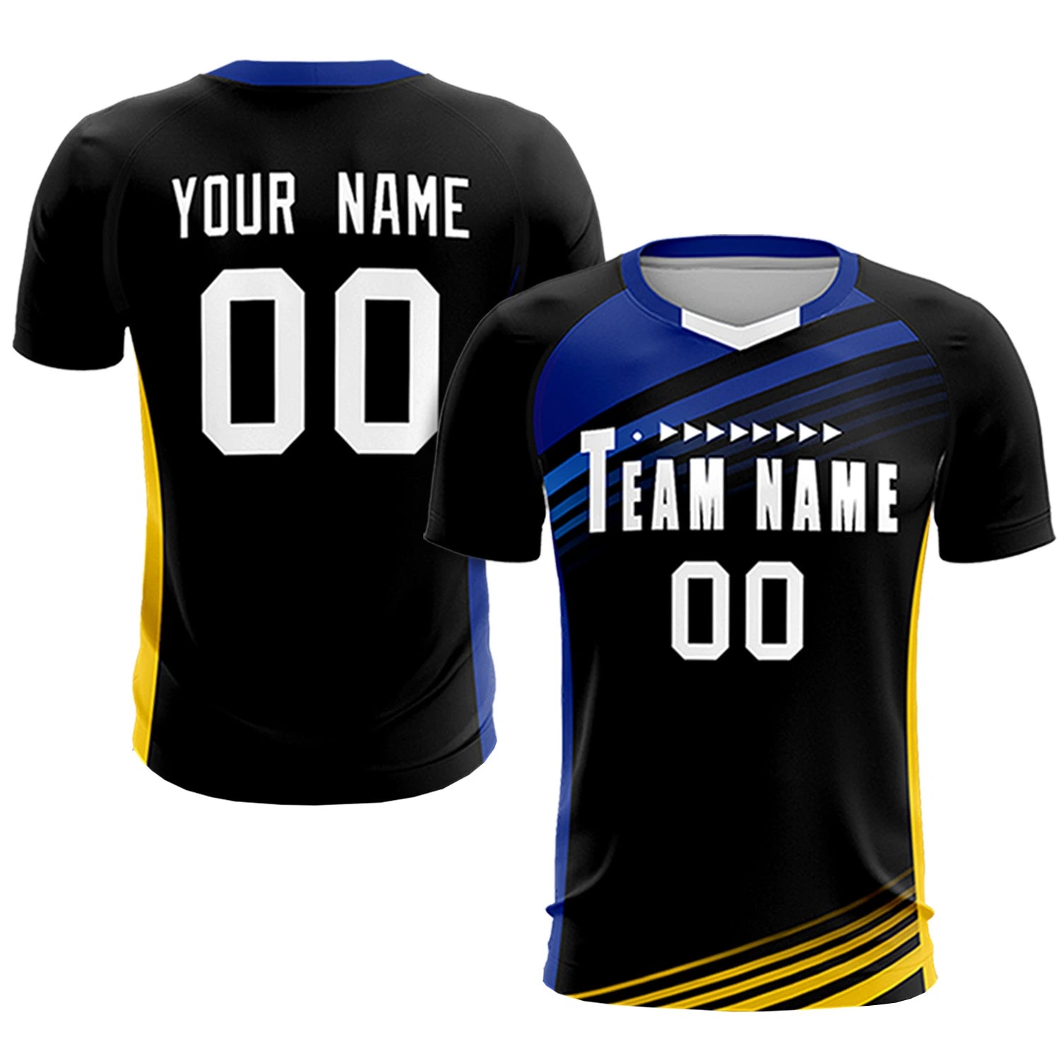 Custom Black Royal Blue-White Gradient Sport Soccer Sets Jersey