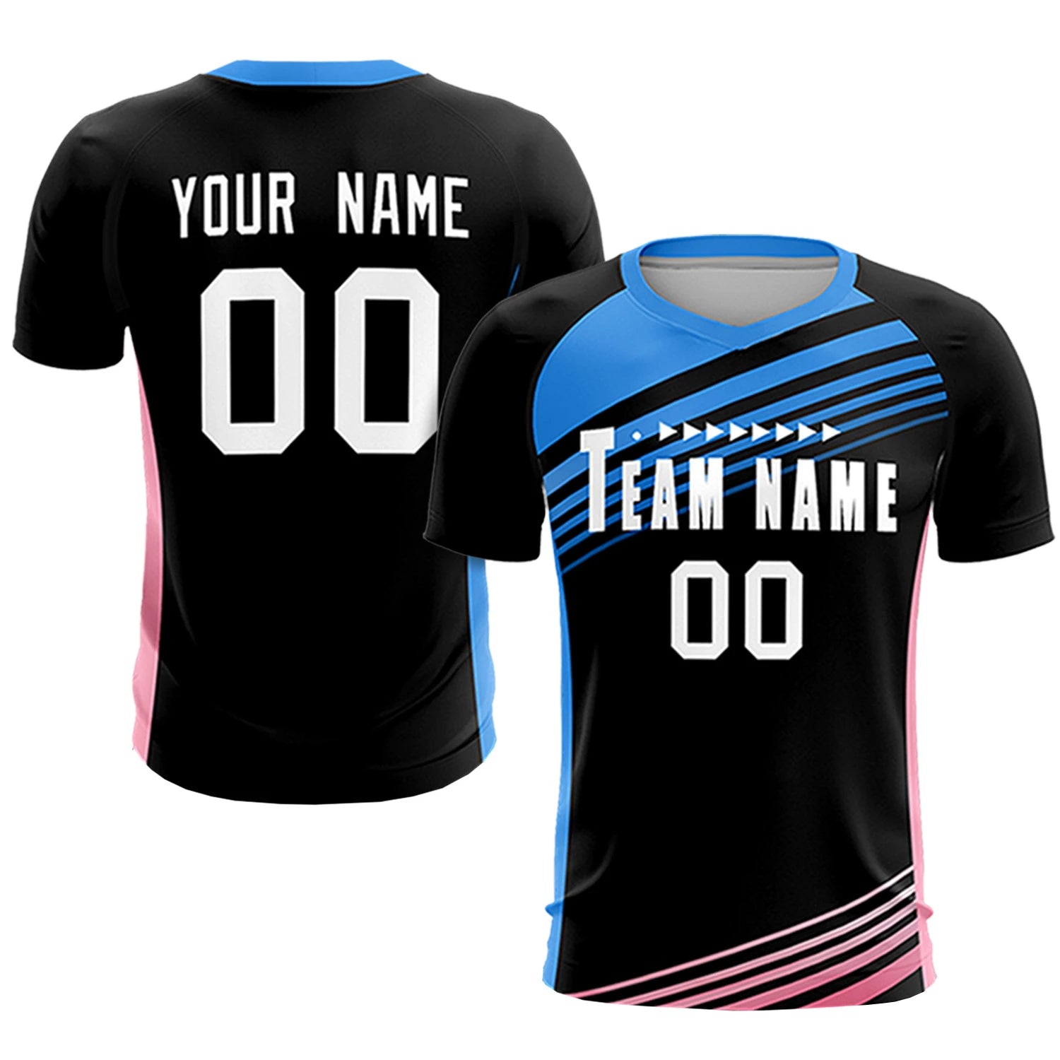 Custom Black Powder Blue-White Gradient Sport Soccer Sets Jersey