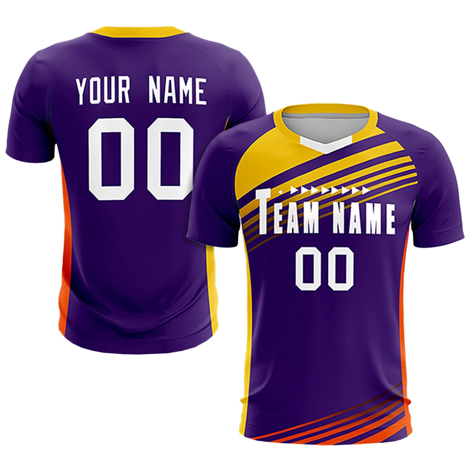 Custom Purple Gold-White Gradient Sport Soccer Sets Jersey