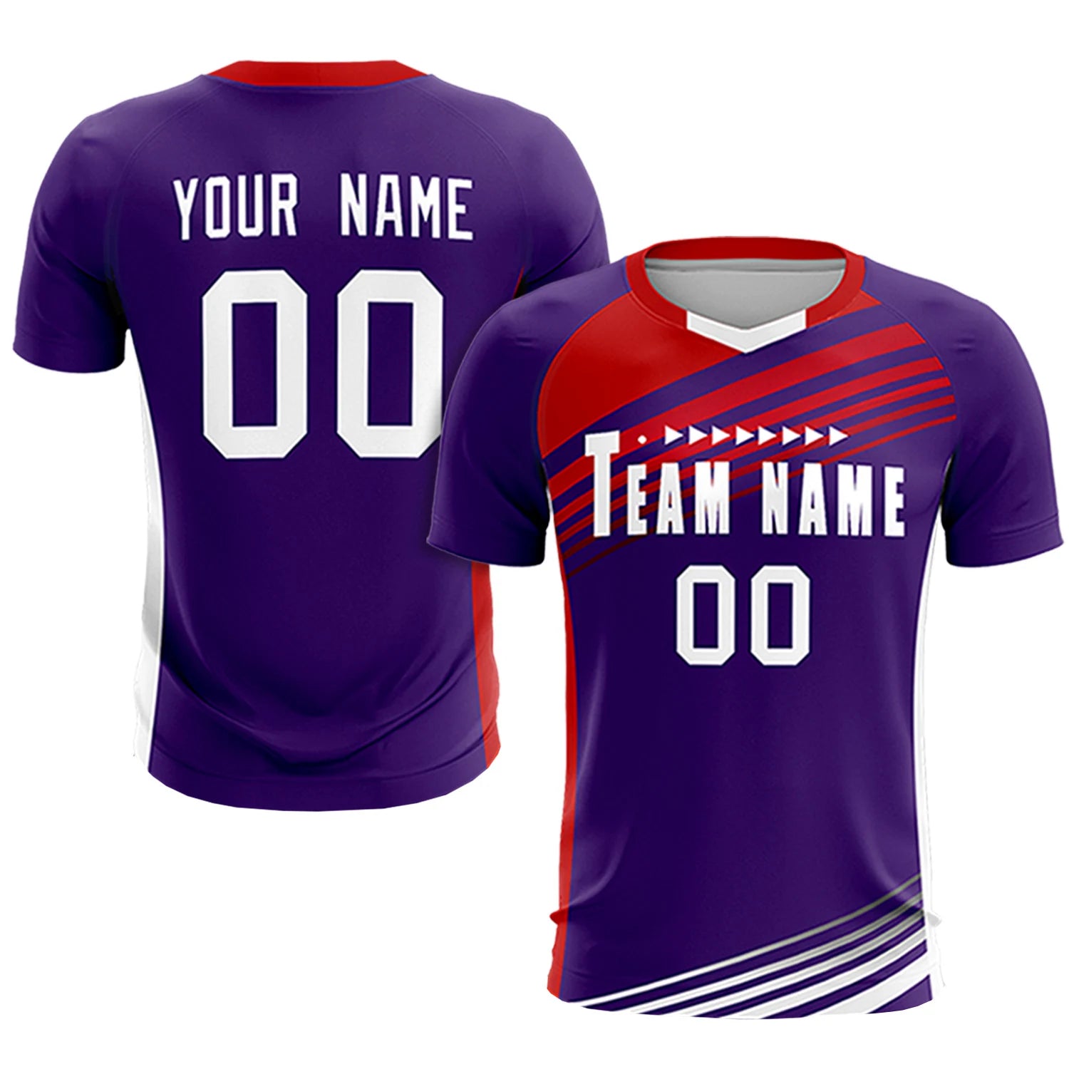 Custom Purple Red-White Gradient Sport Soccer Sets Jersey
